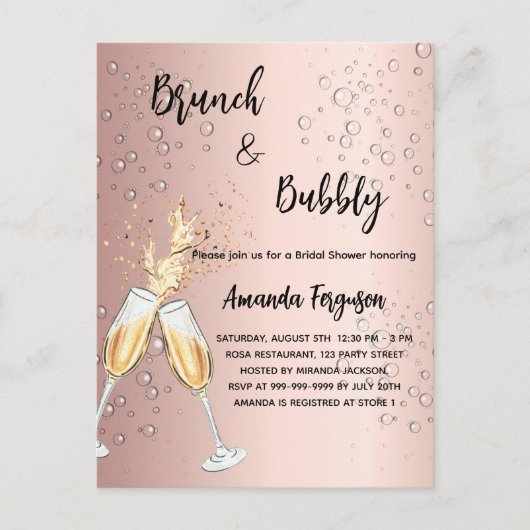 Brunch Bubble Vrijgezellenfeest roos goudbellen Uitnodiging Briefkaart (Voorkant)
