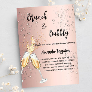 Brunch Bubble Vrijgezellenfeest roos goudbellen Uitnodiging Briefkaart