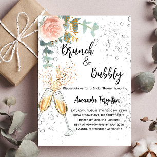 Brunch Bubble Vrijgezellenfeest roos goudfloral Uitnodiging Briefkaart