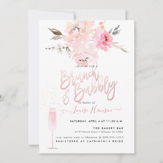 Brunch+Bubble, Waterverf Blush Pink Peonies Kaart (Voorkant)