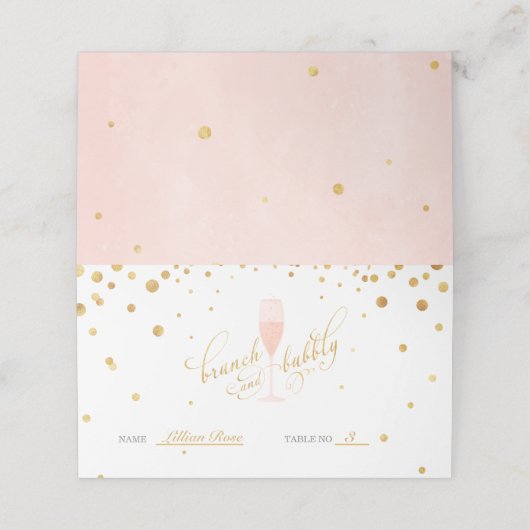 Brunch & Bubble Wedding Shower Folded Place Card (Buitenkant ongevouwen)