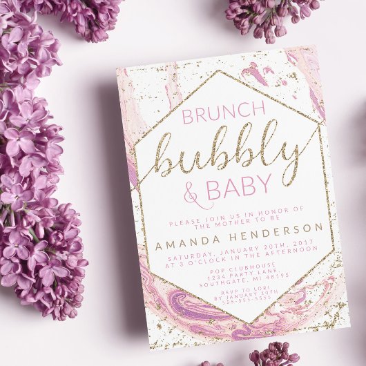 Brunch Bubbly & Baby Marble Baby shower Invitation