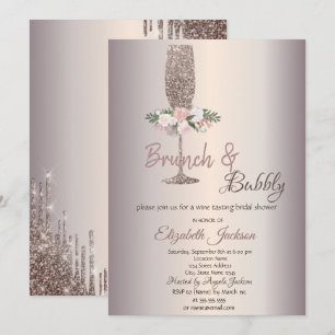 Brunch & Bubbly Bloemen Roze Gouden Bruidsdouche Kaart