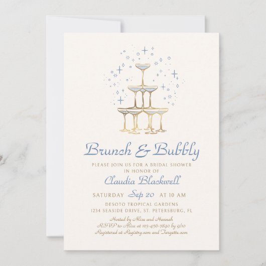 Brunch Bubbly Blue Bruids Douche Uitnodiging (Voorkant)