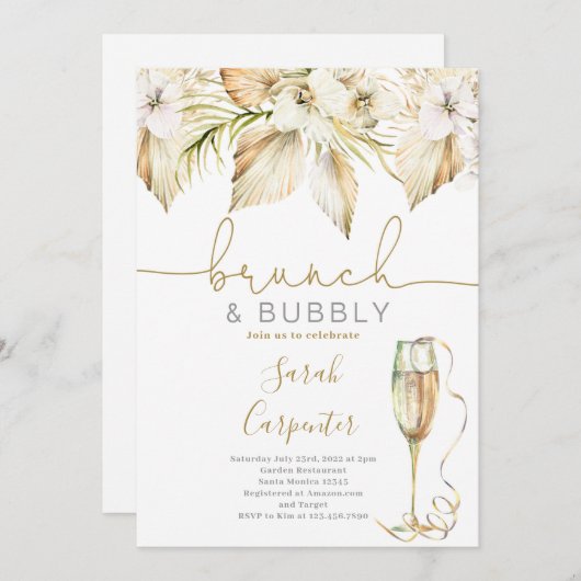 Brunch & Bubbly Boho Bruids Douche uitnodiging (Voorkant / Achterkant)