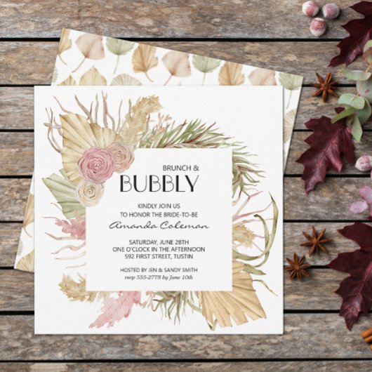 Brunch Bubbly Boho Feuille Invitation Fête des mar