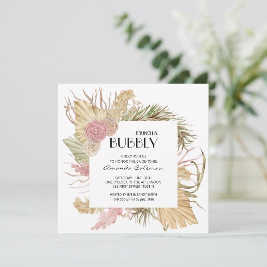 Brunch Bubbly Boho Feuille Invitation Fête des mar (Debout devant)
