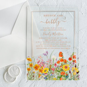 Brunch & Bubbly Boho Wilde Bloemen Bruidsfeest Acryl Uitnodigingen