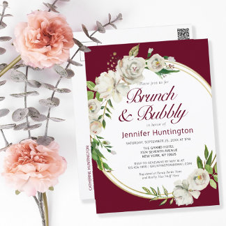 Brunch & Bubbly Bourgogne Bloemen Vrijgezellenfees Briefkaart