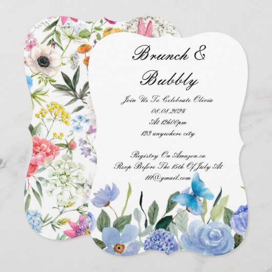 BRUNCH & BUBBLY BRIDAL DOUCHE INVITATION (Devant / Derrière)