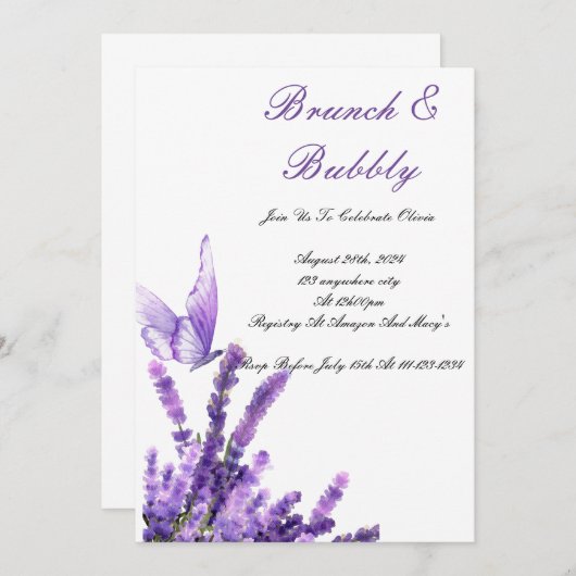 BRUNCH & BUBBLY BRIDAL DOUCHE INVITATION (Devant / Derrière)