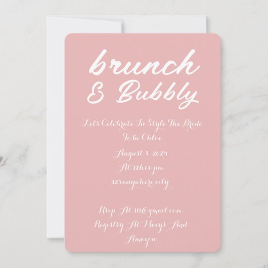 BRUNCH & BUBBLY BRIDAL DOUCHE INVITATION ROSE (Devant)