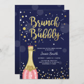 Brunch & Bubbly Bruids douche uitnodiging Navy Gol (Voorkant / Achterkant)