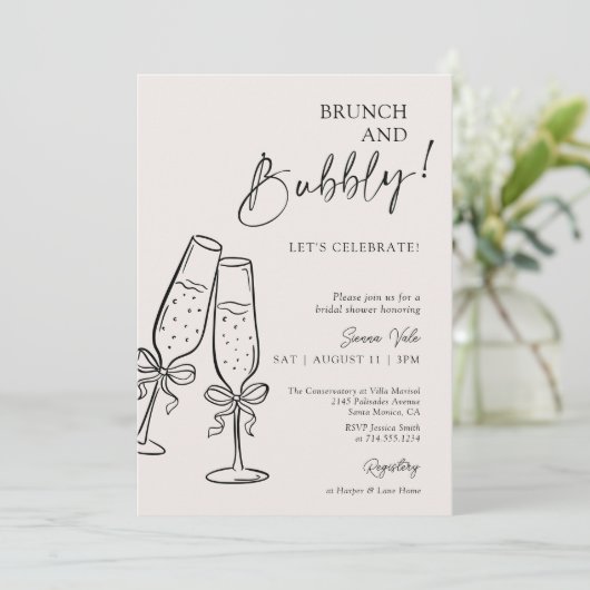 Brunch & Bubbly Champagne Black Bow Vrijgezellenfe Kaart (Staand voorkant)
