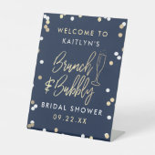 Brunch & Bubbly Confetti Vrijgezellenfeest Welkom Reclamebord Met Voetstuk (Voorkant)