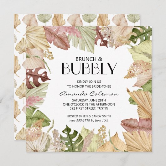 Brunch Bubbly Feuille Tropical Invitation Fête des (Devant / Derrière)