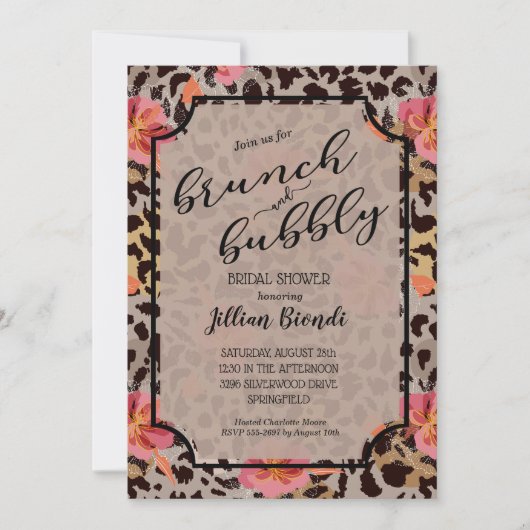 Brunch Bubbly Leopard Invitations de douche nuptia (Devant)