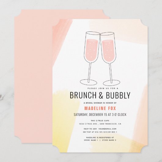 Brunch & Bubbly Peach Champagne Vrijgezellenfeest Kaart (Voorkant / Achterkant)