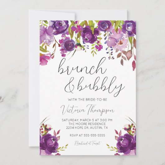 Brunch & Bubbly Purple Floral Shower Invitation (Devant)