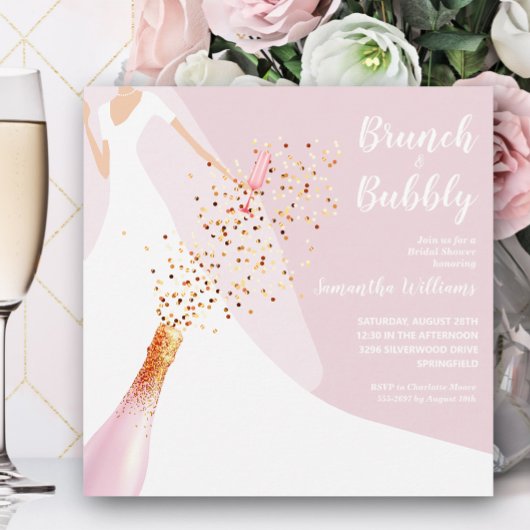 Brunch Bubbly Robe rose douche nuptiale Invitation