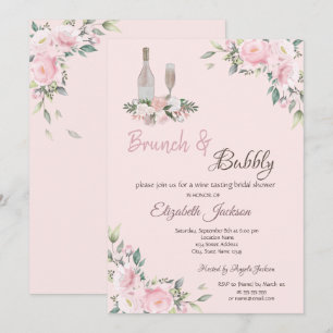 Brunch & Bubbly Roze Bloemen Bruidsdiner Kaart