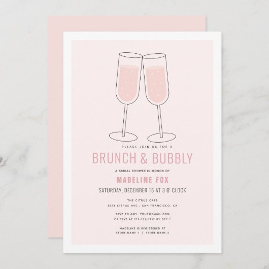 Brunch & Bubbly Roze Champagne Vrijgezellenfeest Kaart (Voorkant / Achterkant)