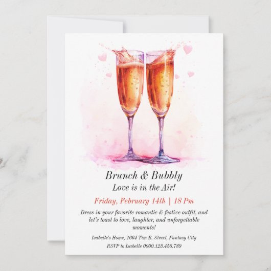 Brunch & Bubbly Valentijn's Invite Kaart (Voorkant)