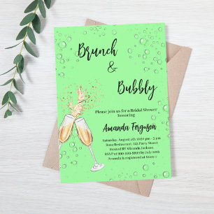 Brunch Bubbly Vrijgezellenfeest proost mint groen Kaart