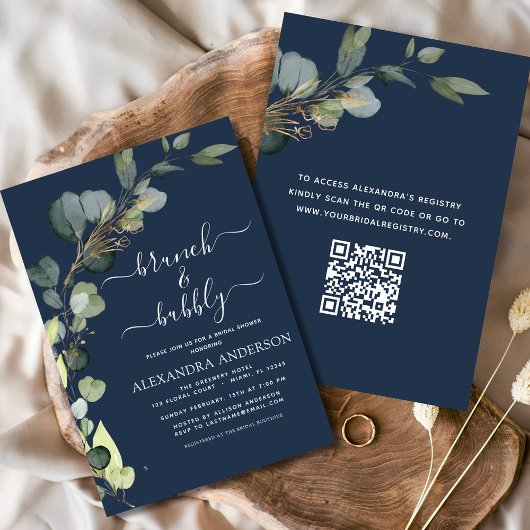Brunch & Bubbly Vrijgezellenfeest QR-code Eucalypt Kaart