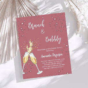 Brunch Bubbly Vrijgezellenfeest roos gouden uitnod