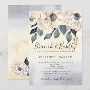 Brunch & bubbly waterverf floral vrijgezellenfeest kaart