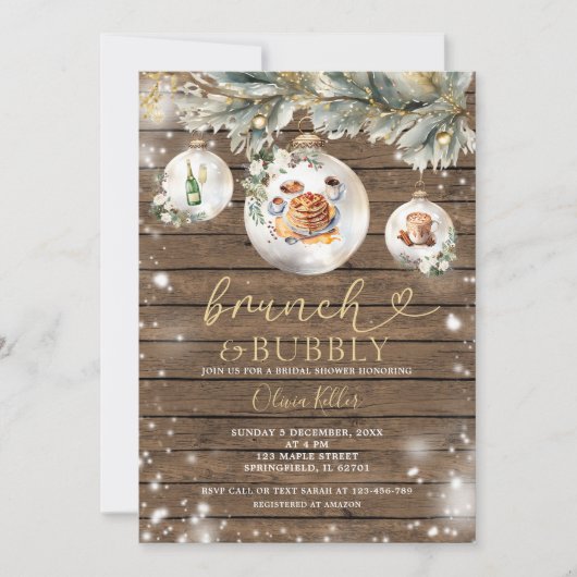 Brunch Bubbly Wood Christmas Baubles Vrijgezellenf Kaart (Voorkant)
