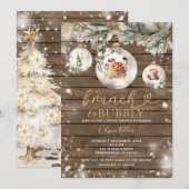 Brunch Bubbly Wood Christmas Baubles Vrijgezellenf Kaart (Voorkant / Achterkant)