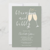Brunch Bulles Script Invitation de Mariage Vert Sa (Devant)