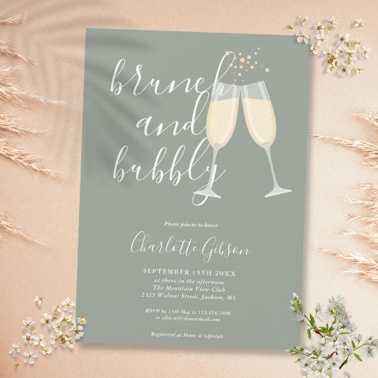 Brunch Bulles Script Invitation de Mariage Vert Sa