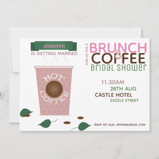 BRUNCH CAFÉ nuptiale douche Invitation Rose vert (Devant)