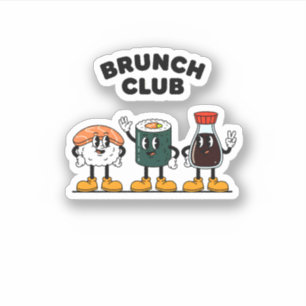 Brunch Club Retro Sushi & Sojasaus Cartoon Plezier Sticker