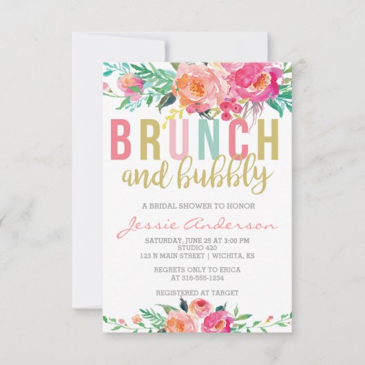 Brunch coloré & Bubbly invitation de douche nuptia (Devant)