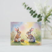 Brunch de lapin - Carte postale lapins d'aquarelle (Debout devant)