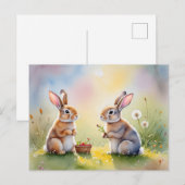 Brunch de lapin - Carte postale lapins d'aquarelle (Devant / Derrière)
