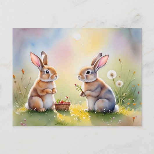 Brunch de lapin - Carte postale lapins d'aquarelle (Devant)