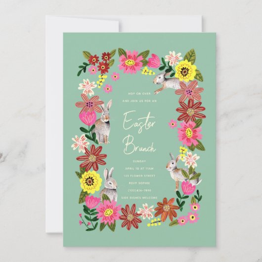 Brunch de Pâques invitation lapin floral (Devant)