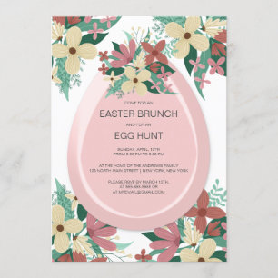 Brunch Egg Hunt Roze Bloemen Illustratie Pasen Kaart