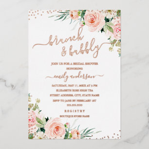 Brunch En Bruisend Florale ROZE GOUD Bruiloftsborr Folie Uitnodiging