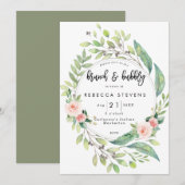 Brunch en bruisend groen blush vrijgezellenfeest kaart (Voorkant / Achterkant)