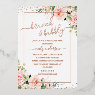 Brunch En Bruisend ROSE GOLD Bruiloftsfeest Folie Uitnodiging