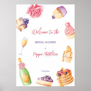 Brunch en bruisende patisserie bruidsfeest verwelk poster