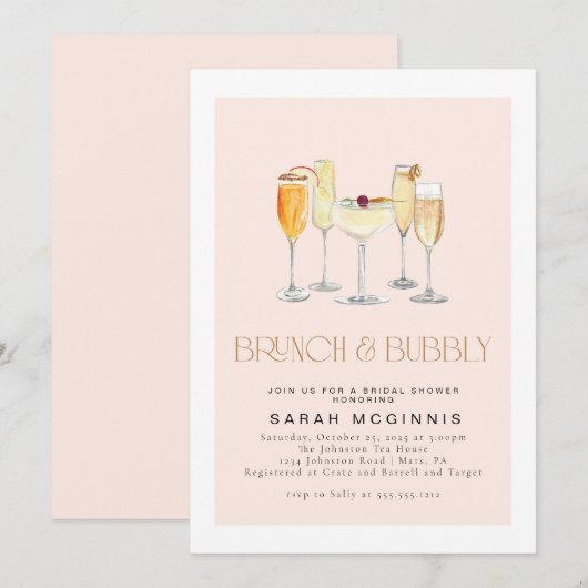 Brunch en Bruisende Prosecco Champagne Bruiloft Ui Kaart (Voorkant / Achterkant)