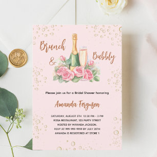 Brunch en bruisende roze bloemen Vrijgezellenfeest Kaart