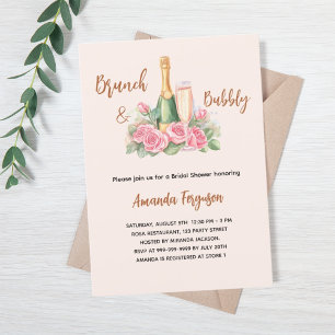 Brunch en bruisende roze bloemen Vrijgezellenfeest Kaart